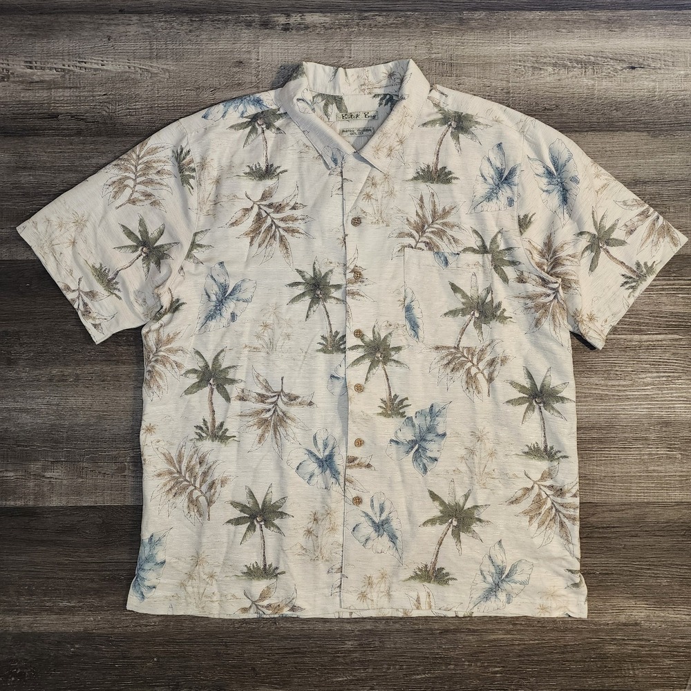Batik Bay Mens XL 100% Silk Short Sleeve Button Down Hawaiian Tropical Shirt